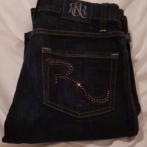💋Rock & Republic Dark Wash Jeans Y2K Rhinestone Pockets